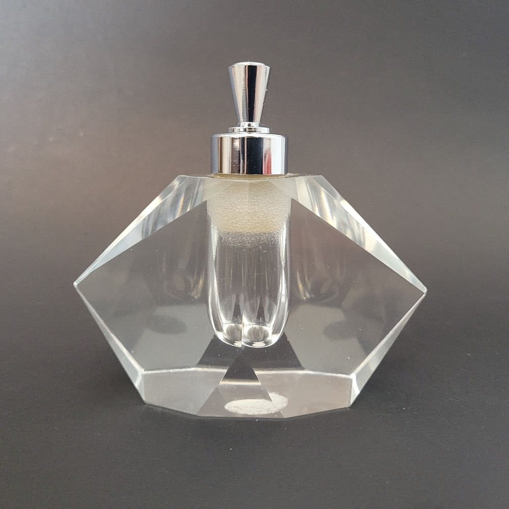 Vintage GI hand cut and polished clear glass faceted perfume bottle